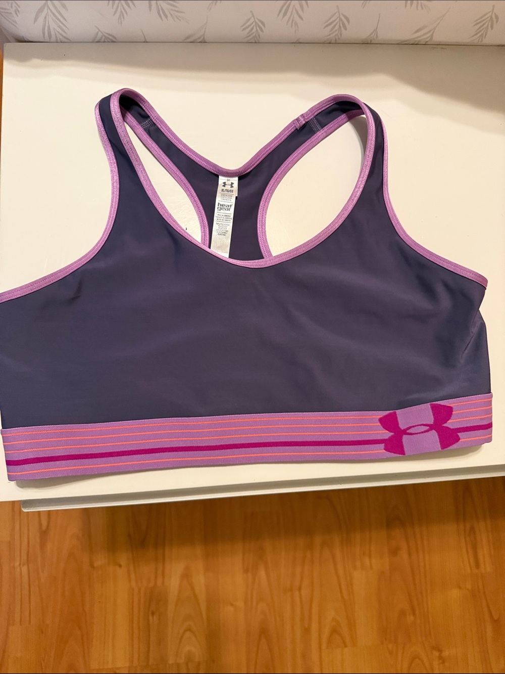 Under Armour Purple Sports Bra with Pink Trim and Striped Band